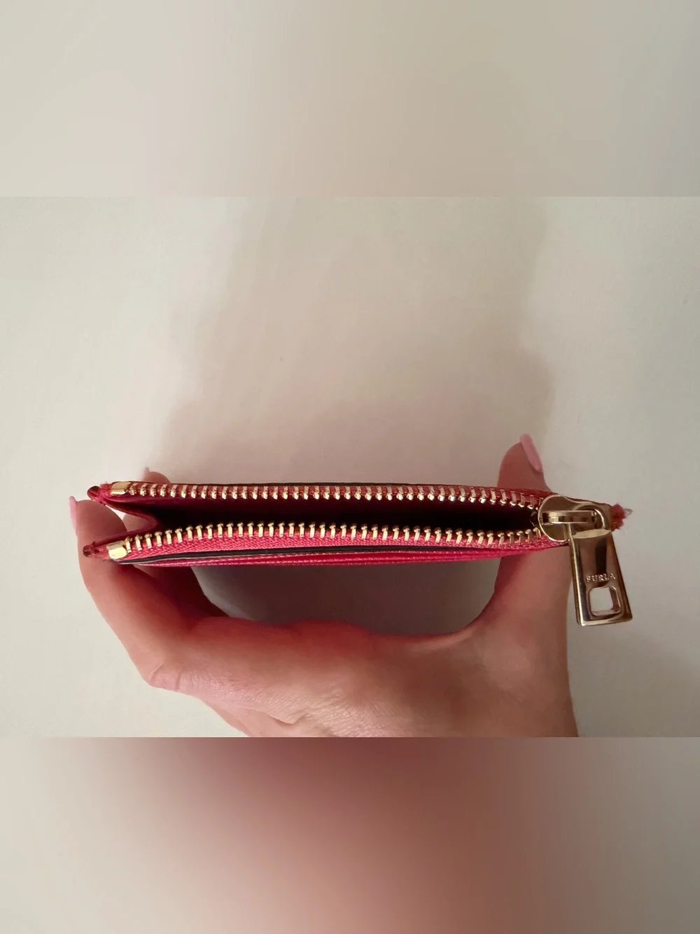 Furla Red Leather Zip Card Holder / Wallet